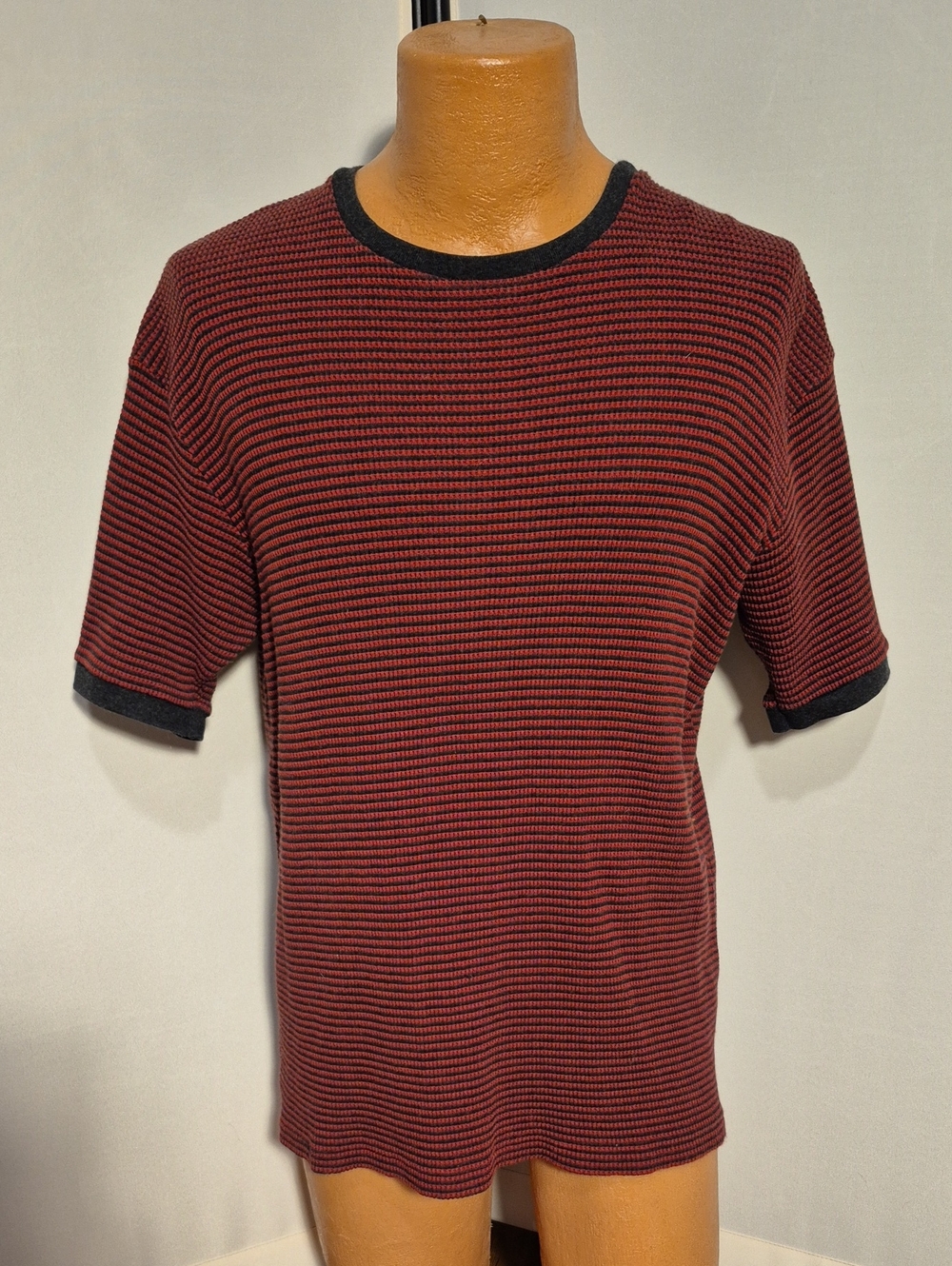 Vintage 80's Men's Polo By Ralph Lauren Ribbed Striped Thermal T-Shirt - Sz. L